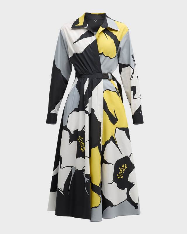 Belted Floral-Print Cotton Midi Shirtdress